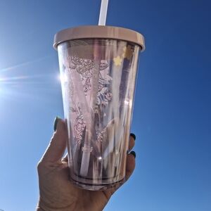 Starbucks Pink Floral Clear Tumbler with Straw
